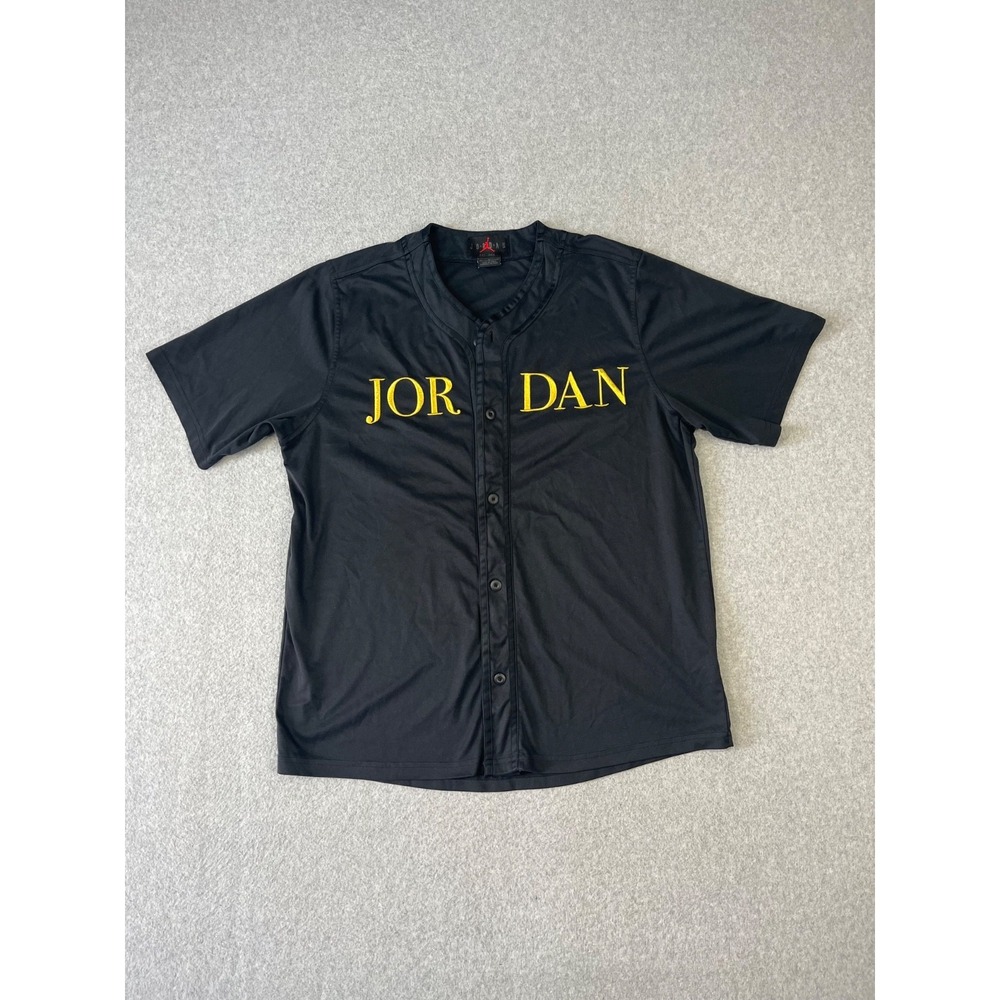 Nike Air Jordan Remastered Baseball Jersey Mens M Black Gold Embroidered Logo